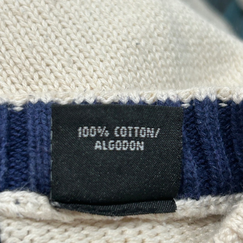 Haggar Mens Cream Cable Knit Plaid Crewneck Sweater M Medium - Picture 8 of 8